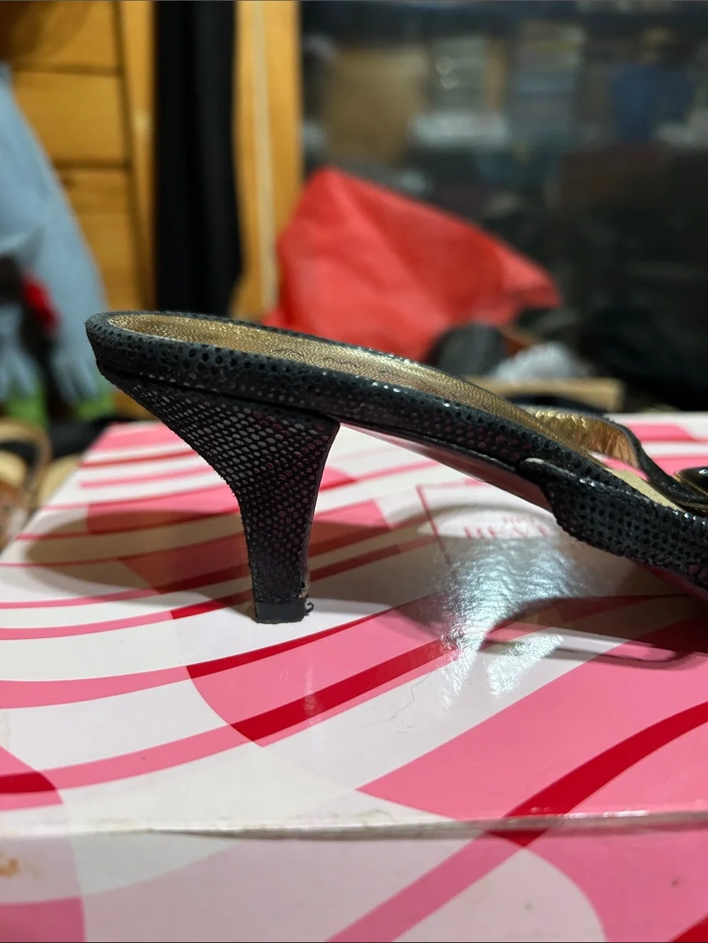Amalfi Black Heeled Slide Sandals with Rectangular Gem